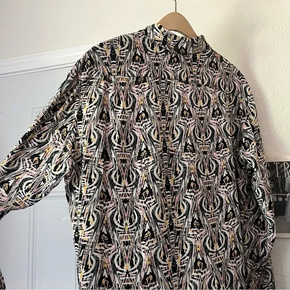 KENNY FLOWERS multicolor abstract print rayon long sleeve button up shirt